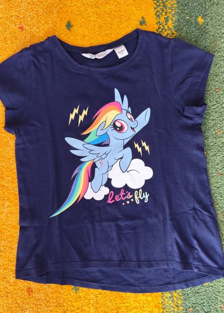 Dívčí triko modré s koníčky, h&m,134