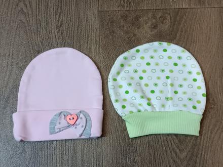 2x novorozenecké bavlněné čepičky, vel.50/56, 50