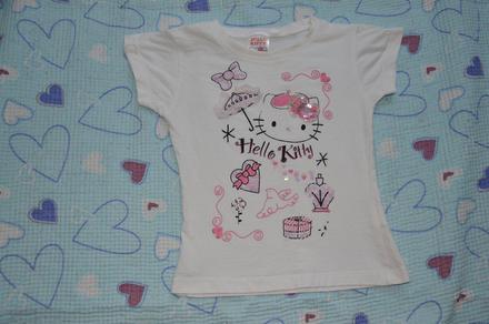 Bílé bavlněné tričko hello kitty, zdobené, flitry, 110
