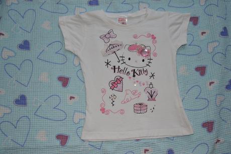 Bílé bavlněné tričko hello kitty, zdobené, flitry, 110