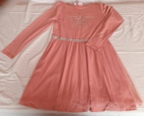 Růžové sváteční šaty dlouhý rukáv bonprix, bonprix,164