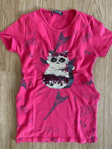 Dívčí letní triko s flitry - pink & ka, vel. 3-4 r, 116