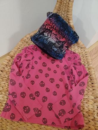 Tričko lebky h&m 122/128 + nákrčník monster high, h&m,128