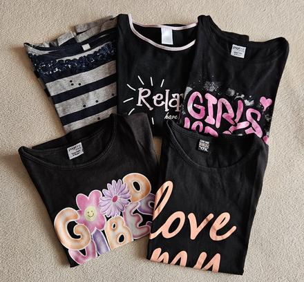 Dívčí mix triček (3x dlouhý a 2x krátký), 134/140, 140–152