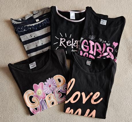 Dívčí mix triček (3x dlouhý a 2x krátký), 134/140, 140–152