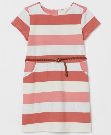 Dívčí pruhované šaty h&m s páskem vel. 134/140, h&m,134 / 140