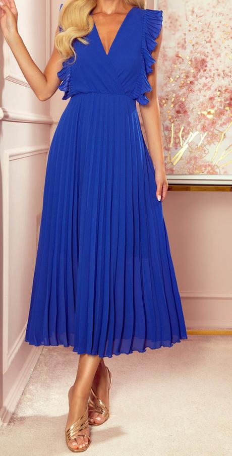 Dámské šaty midi plisované modré numoco xl 42, 42 / xl