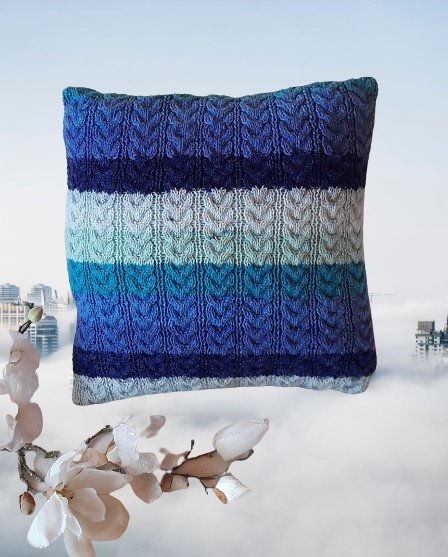 Copánkový pletený povlak ombré modrý tyrkys, 