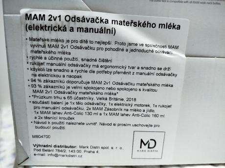 Mam 2v1 odsávačka mateřského mléka elektrická a ma, 