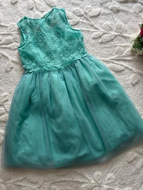 Ob/ šaty tyrkysový- v.7/8 let, 128