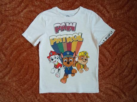 Bílé tričko triko krátký rukáv tlapková patrola, c&a,122