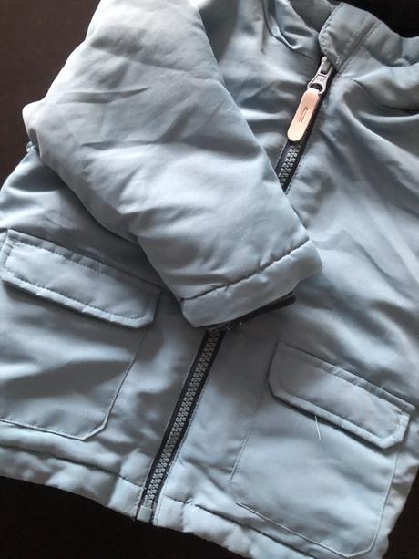 Šedomodrá bunda s kapucí, 80