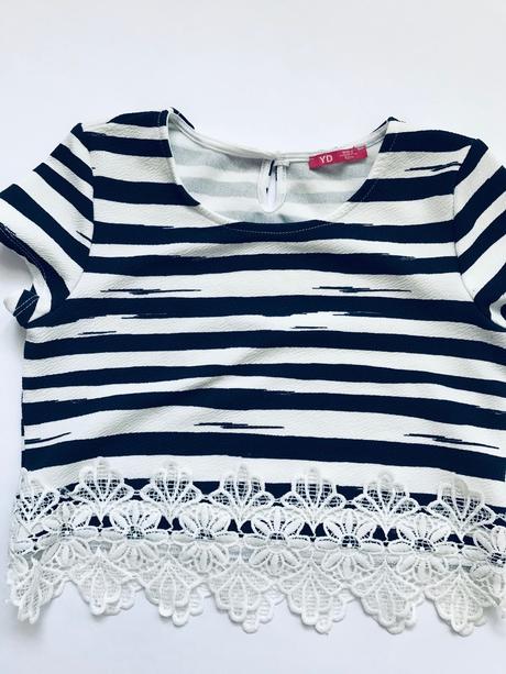 Společenský crop top modro bílé - v.11/12 let, young dimension,152