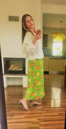 Zelená maxisukně s květy, vel s/m, s