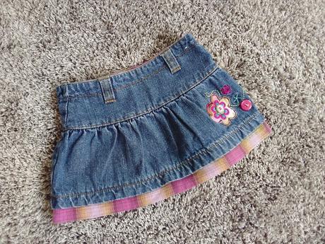 Riflová / jeans sukně/ sukýnka s výšivkou, mini mode,74