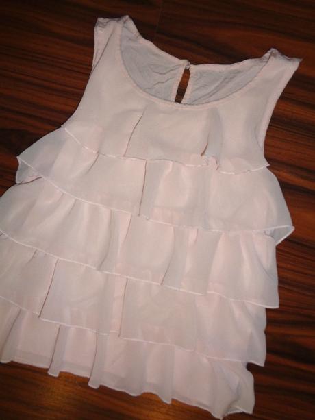 Luxusní světle růžový volánový top 146/152, h&m,146