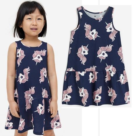 Šaty h&m jednorožci holčičí tmavé vel. 110/116, h&m,110 / 116