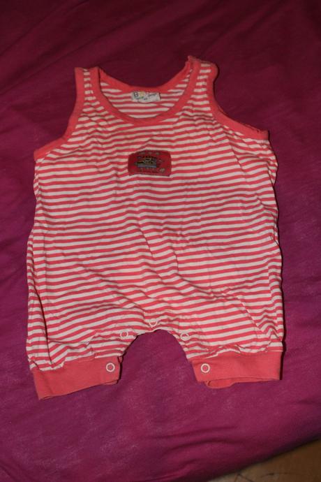 Dívčí letní overal proužky, koleje a vláček, baby,62