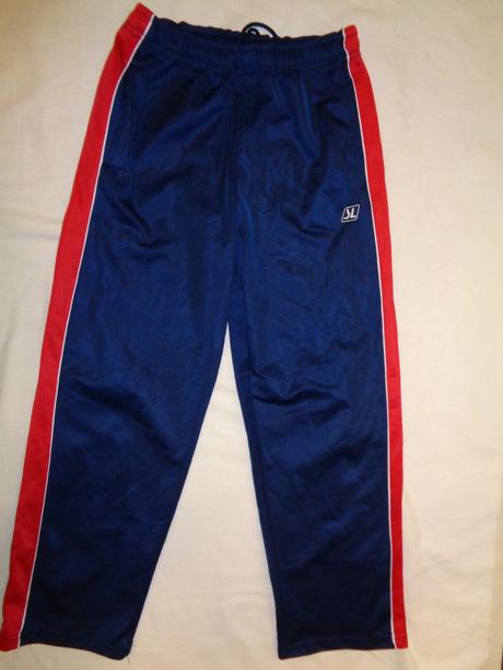 Modročervené lesklé sportovní tepláky, 140