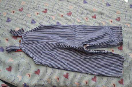 Pruhované laclové kalhoty s mašinkou, 92