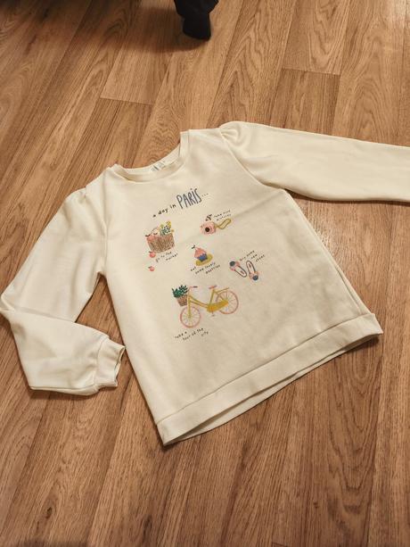 Krémová mikina s obrázky paris 134/140, h&m,140
