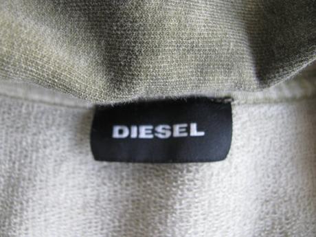 Olivově zelená mikina s kapucí, opraný vzhled, diesel,m