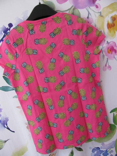 Bavlněné nové sytě růžové tričko s potiskem ananas, george,146