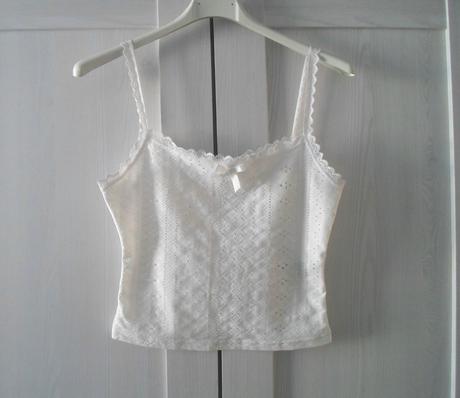 Bílé tričko triko tílko crop top s krajkou, s