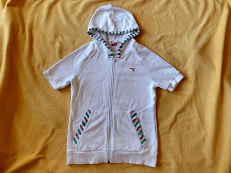 Bílá mikina puma s krátkým rukávem kapuce na zip, puma,s