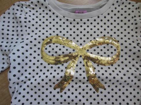 Puntíkatá mikina s flitrovou zlatou mašlí, f&f,122