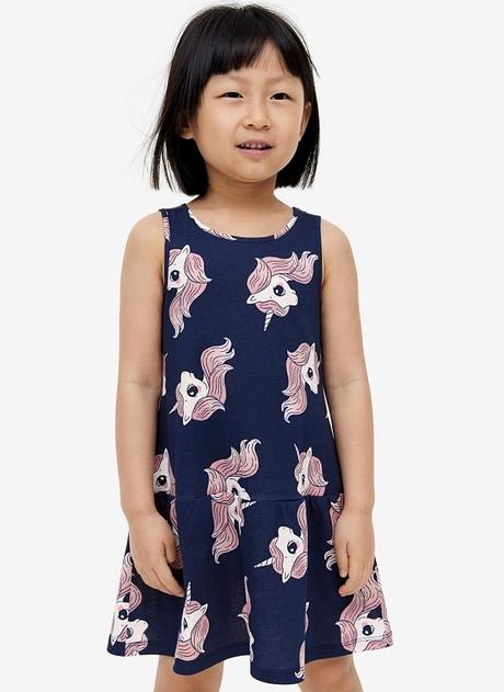 Dívčí šaty h&m jednorožci letní tmavé vel. 134/140, h&m,134 / 140