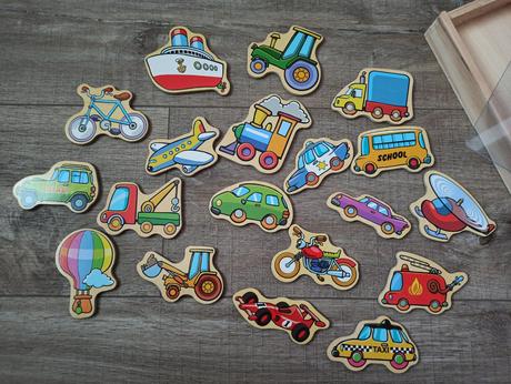 Dřevěné magnetky doprava v krabičce, 