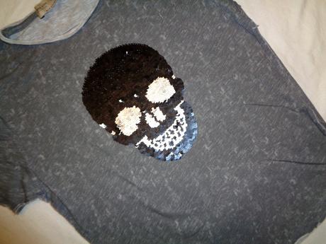 Luxusní tričko s lebkou - obousměrný flitr, zara,128