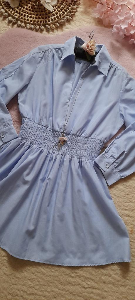 Světle modré košilové mini šaty, l