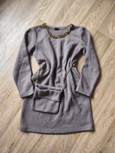 Hnědé lila svetrové šaty 146-158, 152