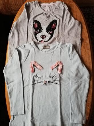 Sada dívčích triček, pes a kočka, vel. 134/140., 134