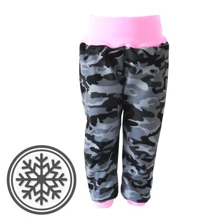 Zimní softshellové kalhoty do sněhu maskáč/růžová, 86 - 152