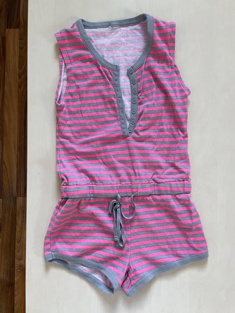 Růžový pruh kraťáskový overal, vel cca s/m, s