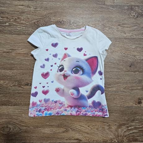 Dívčí triko s kočičkou vel. 128, pepco,128