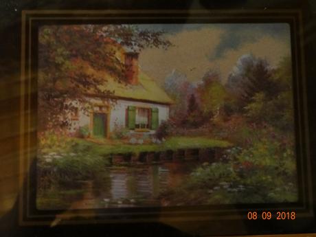 Obraz s chatkou u potoka, 