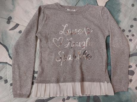 Lehký svetr flitry, třpytky, srdce, primark,128