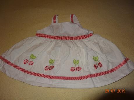 Plátěné šaty třešínky vel. 62 - 68, 62
