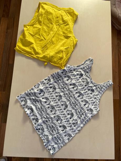 Set 2 tílek, slonícia  žlutý crop top, vel xs, gat, h&m,xs