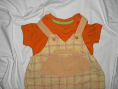 Krásný letní komplet káro laclíků a oranž trička, marks & spencer,68