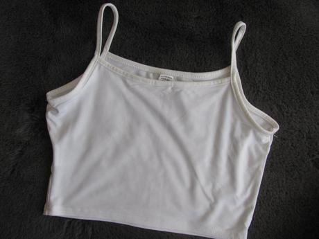 Crop top bílé tričko s nápisem, 146