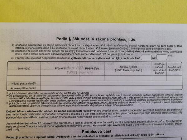 Dotaz k daňovému přiznání.