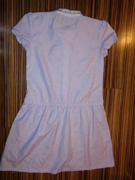 Pěkné vzdušné bílofialkové káro šaty, 158