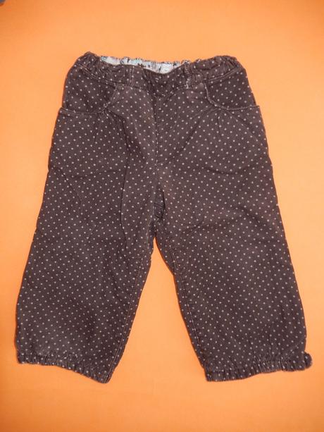 Hnědé podšité manžestráky s puntíkama, h&m,86