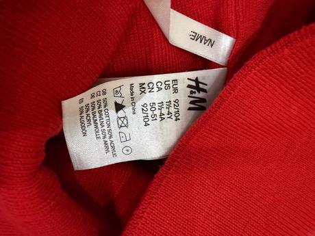 92/104 červená čepice se srdíčkem  + červený nákrč, h&m,98