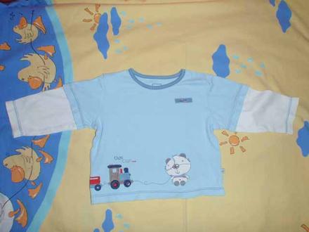 Sv. modré triko s aplikacemi, dl. rukáv, tu,74